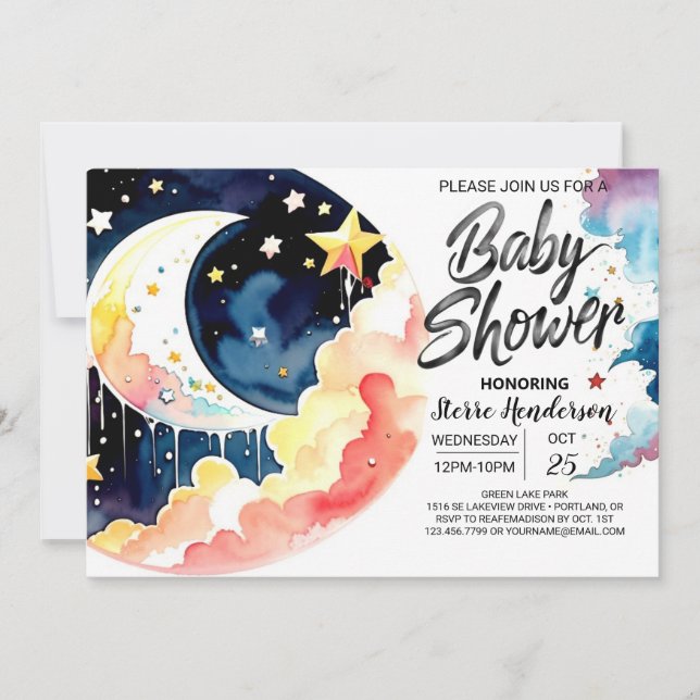 Unter der Night Sky Baby Dusche Einladung (Vorderseite)