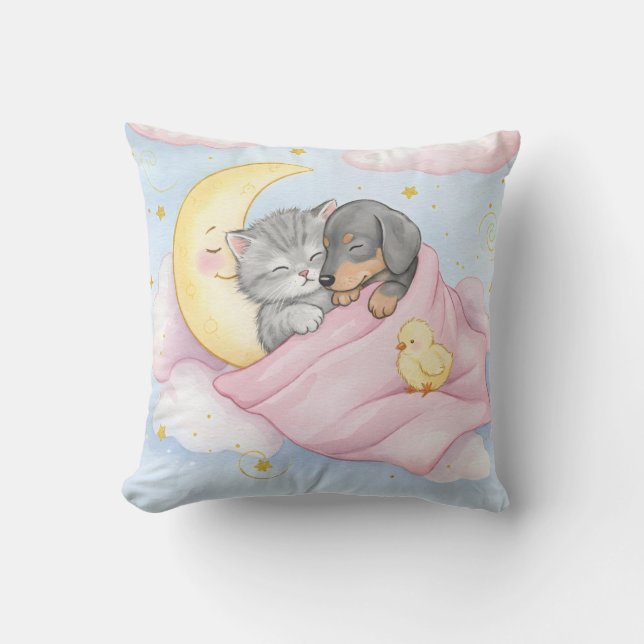 Unter der rosa Decke, Kätzchen, Welpe, Küken Kissen (Vorderseite)
