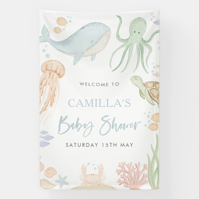 Unter der Sea Baby Dusche Begrüßungszeichen Banner (Vertikal)