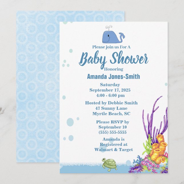 Unter der Sea Baby Dusche Einladung (Vorne/Hinten)