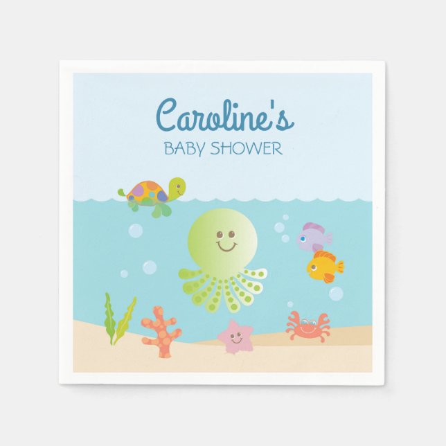 Unter der Sea Baby Dusche in blau und grün Serviette (Vorderseite)