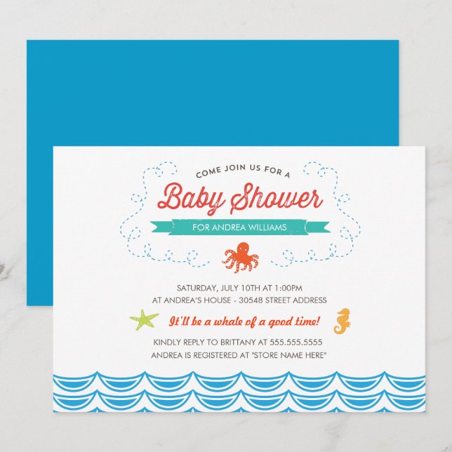 Unter der Sea Baby Dusche laden Einladung (Vorne/Hinten)