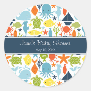 Unter der Sea Baby Dusche Runder Aufkleber
