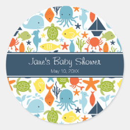 Unter der Sea Baby Dusche Runder Aufkleber