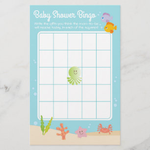 Unter der Sea Baby Shower Bingo Spiel blau & grün