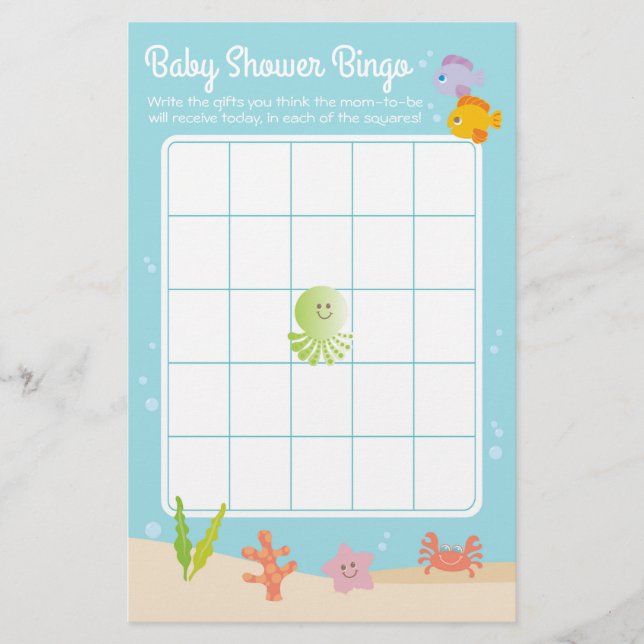 Unter der Sea Baby Shower Bingo Spiel blau & grün (Vorderseite)
