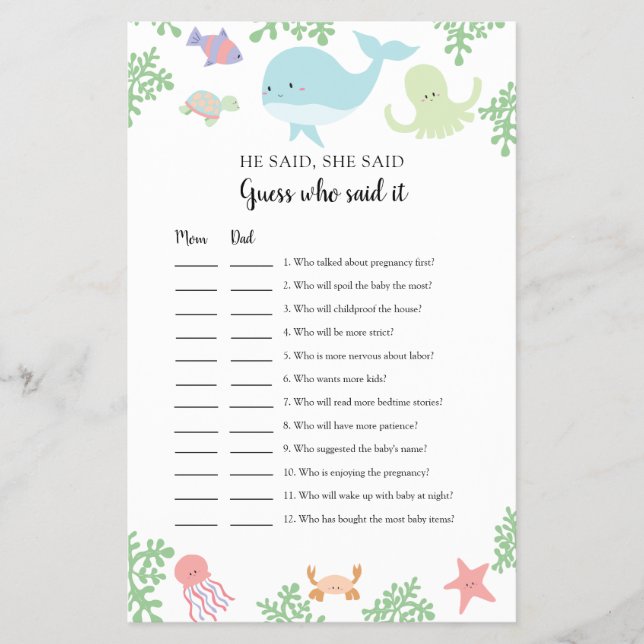 Unter der Sea Baby Shower Guess, der es gesagt hat Flyer (Vorne)
