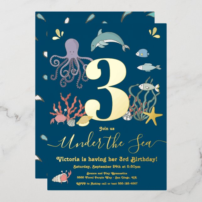 Unter der "Sea Birthday Party" Folieneinladung (Vorderseite/Rückseite)