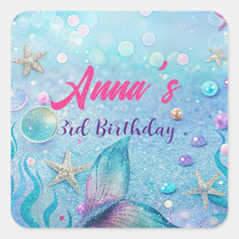 Unter der "Sea Birthday Party" Quadratischer Aufkleber