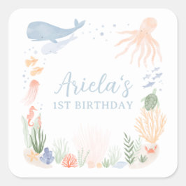 Unter der "Sea Birthday Party" Quadratischer Aufkleber