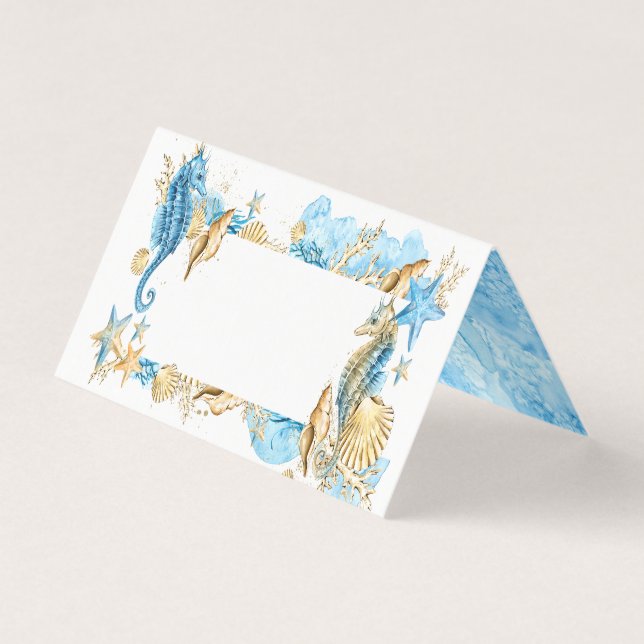 Unter der Sea Blue Gold Blank Table Platzkarte (Vorderseite)