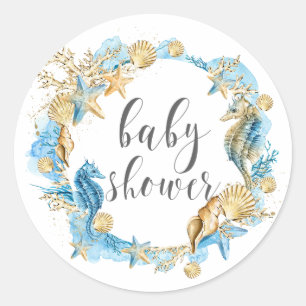 Unter der Seeblau-u. -goldBabyparty Runder Aufkleber