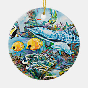Unter der Seegeschöpf-Ozean-Weihnachtsverzierung Keramikornament
