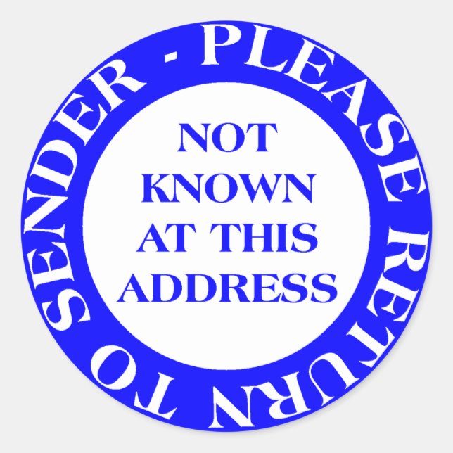 Unter dieser Adresse nicht bekannt - blau Runder Aufkleber (Vorderseite)