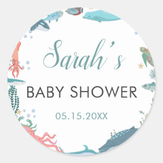 Unter Meer Niedliche Meerestiere Baby Dusche UAWG Runder Aufkleber