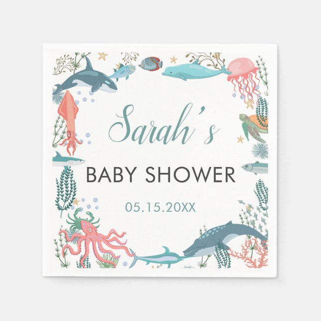 Unter Meer Niedliche Meerestiere Baby Dusche UAWG Serviette (Vorderseite)