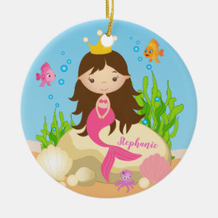 Unter Meer Niedlicher Brünetter Mermaid-Individue Keramik Ornament