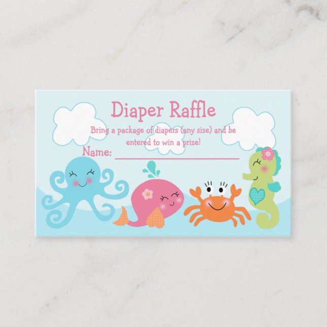 Unter Meer/Rosa Whale Windeln Raffle Tickets Begleitkarte (Vorderseite)