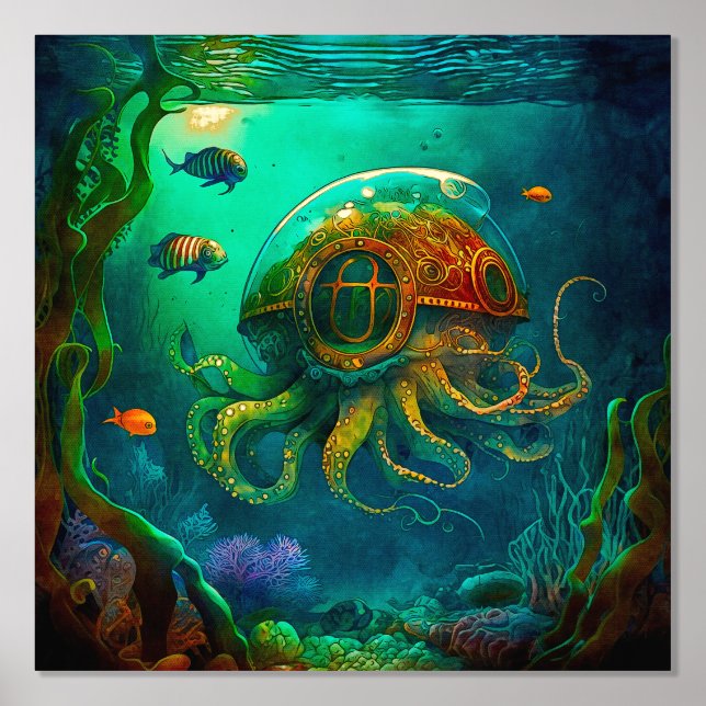Unter Meerestieren Steampunker Octopus Foliendrucke (Vorderseite)