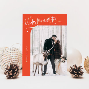 Unter Mistletoe Forever Neu verheiratetes Foto Rot Feiertagskarte