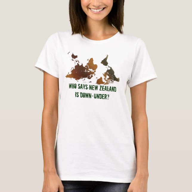 UNTER UPSIDE-DOWN Funny NZ WORLD MAP T - Shirt (Vorderseite)