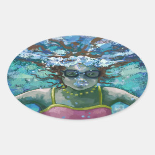 Unter Wasser schwimmen Ovaler Aufkleber