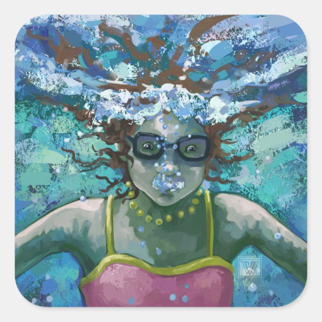 Unter Wasser schwimmen Quadratischer Aufkleber (Vorderseite)