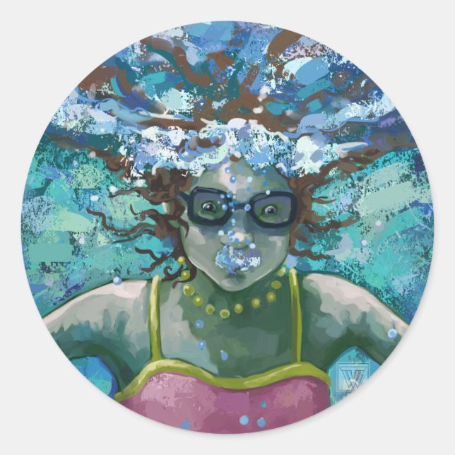 Unter Wasser schwimmen Runder Aufkleber (Vorderseite)