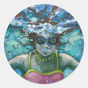 Unter Wasser schwimmen Runder Aufkleber