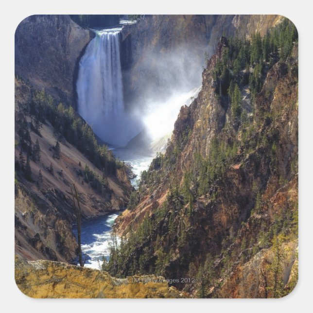 Untere Gelbsteinfälle, Yellowstone National Quadratischer Aufkleber (Vorderseite)