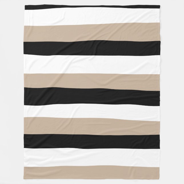 Untere Streifen - Taupe, Schwarz und Weiß Fleecedecke (Vorderseite)