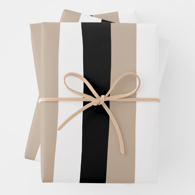 Untere Streifen - Taupe, Schwarz und Weiß Geschenkpapier Set (Beispiel)
