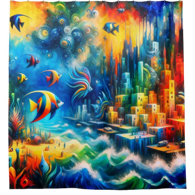 "Untergetauchtes Utopia: Atlantis Reimagined" Duschvorhang (Vorderseite)