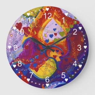 Untergrund - Hochrot-u. Iris-Herzen abstrakt Große Wanduhr