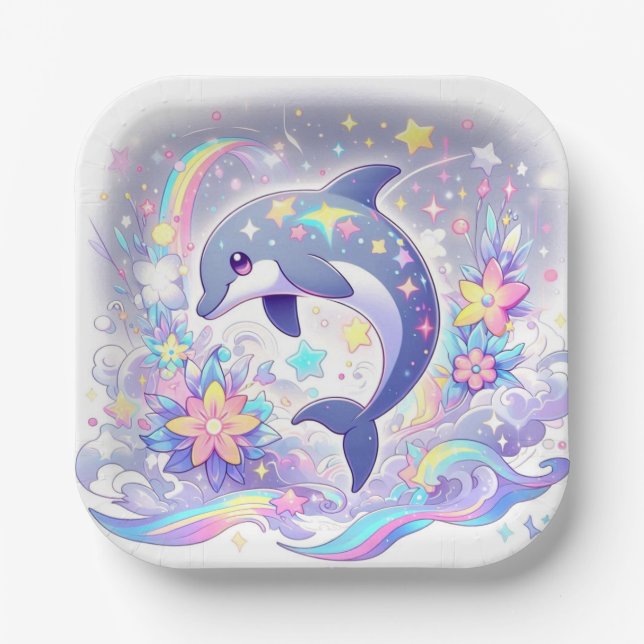 Unterhalb der Delphin-Babydusche Pappteller (Vorderseite)