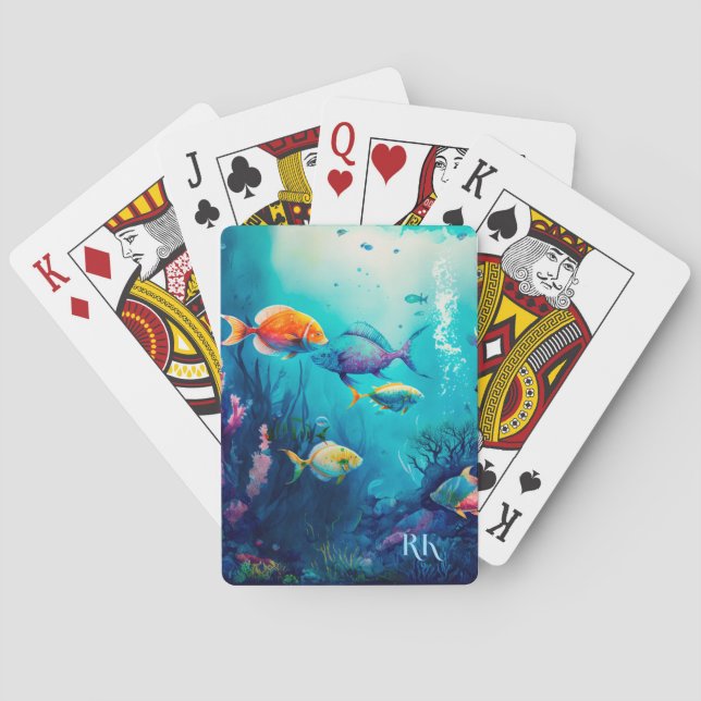 Unterhalb der Meereslandschaft Spielkarten (Rückseite)