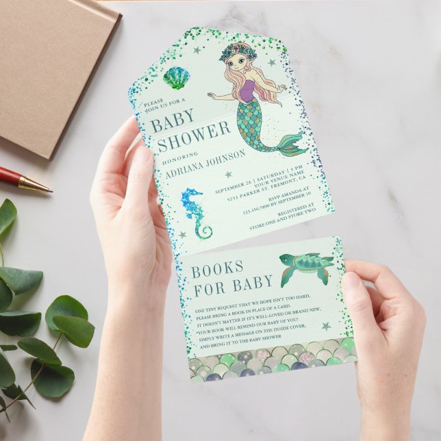 Unterhalb der Minze grüne Meerjungfrau Babydusche All In One Einladung (Von Creator hochgeladen)
