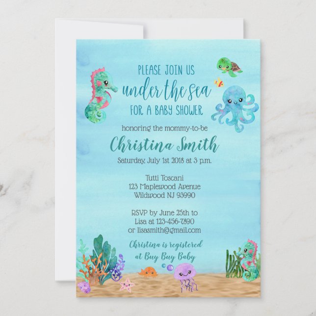 Unterhalb der Sea Baby Shower Einladungen (Vorderseite)
