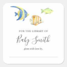 Unterhalb der Sea Ocean Fish Baby Shower Library Quadratischer Aufkleber