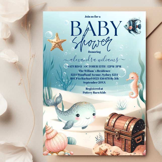Unterhalb des Blue Watercolor Baby Dusche Einladung (Von Creator hochgeladen)