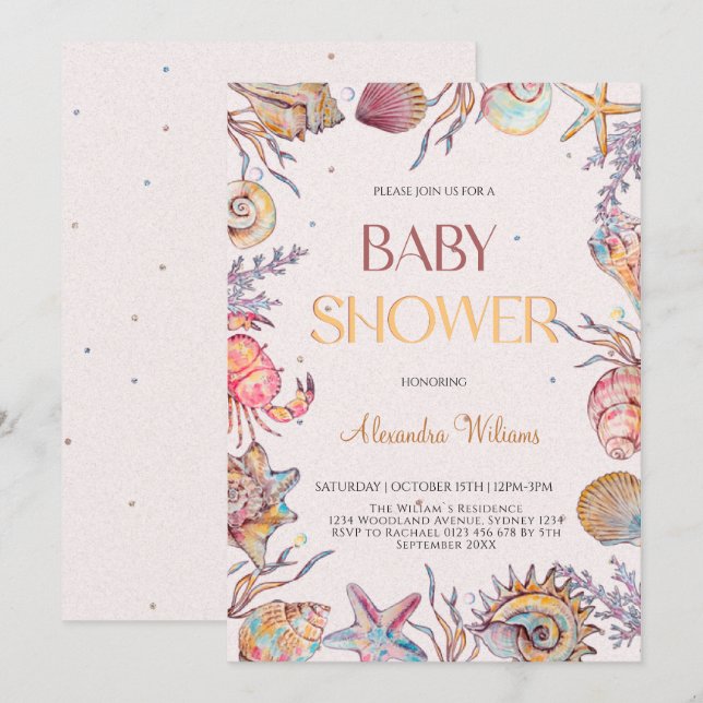 Unterhalb des Meeres Aquarell Nautical Baby Dusche Einladung (Vorne/Hinten)