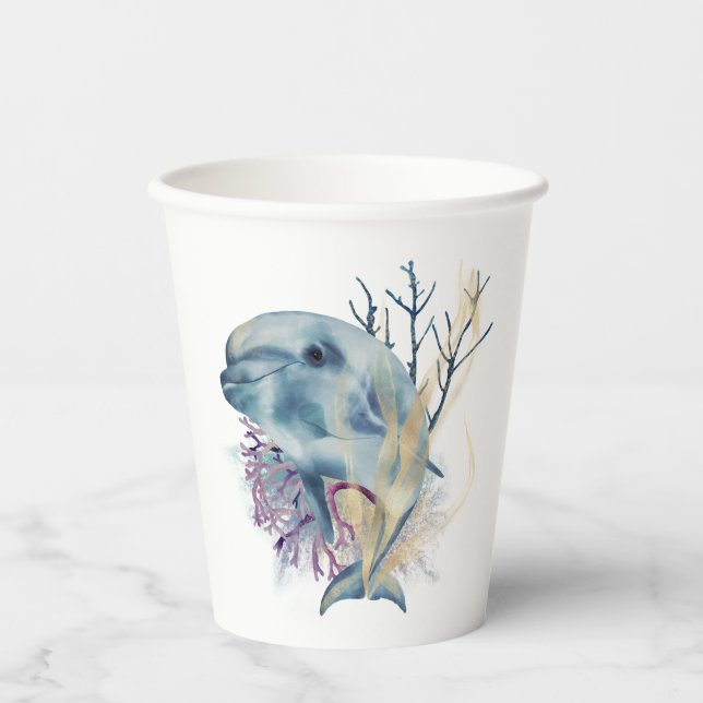 Unterhalb des Meeres - Aquarelltöne - Dolphin Pappbecher (Vorderseite)