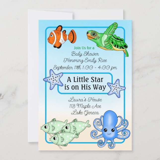 Unterhalb des Meeres | Baby Sea Creatures Baby Sho Einladung (Vorderseite)