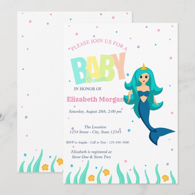 Unterhalb des Meeres, Babydusche von Mermaid Einladung (Vorne/Hinten)
