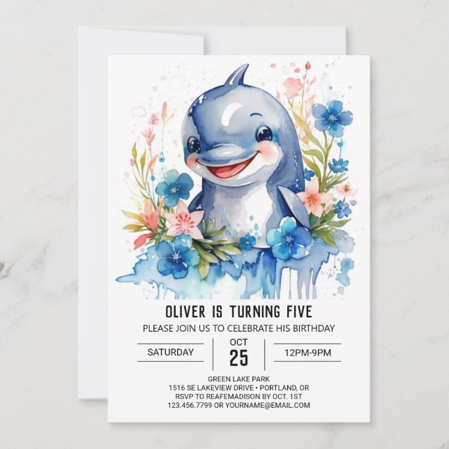 Unterhalb des Meeres Dolphin Delight Birthday Einladung (Vorderseite)