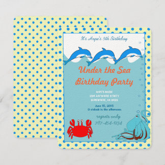 Unterhalb des Meeres Dolphin Octopus Crab Geburtst Einladung