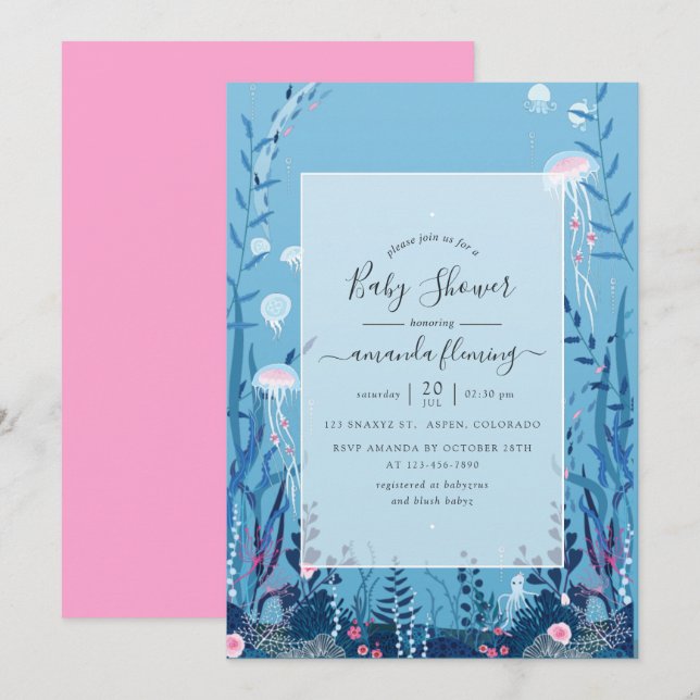Unterhalb des Meeres Nautical Baby Shower Einladung (Vorne/Hinten)