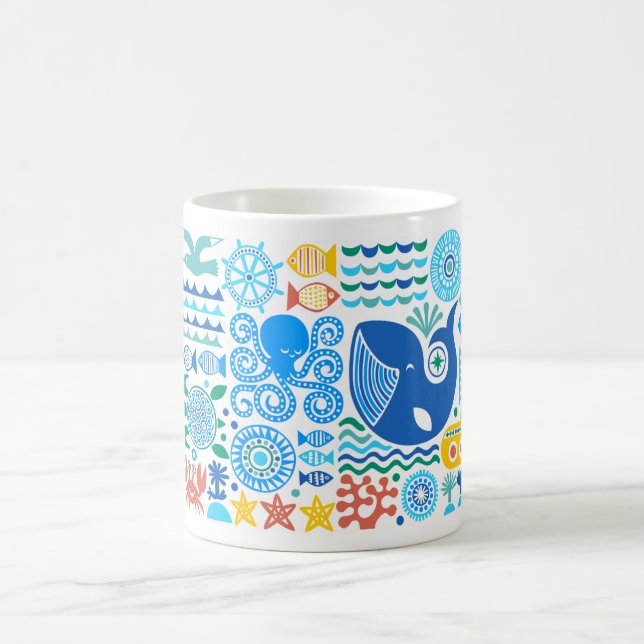 Unterhalb des Meeres | Niedlich Ocean Whale Turtle Kaffeetasse (Mittel)