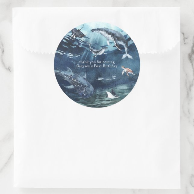 Unterhalb des Meeres | Ocean Birthday Party Runder Aufkleber (Tasche)
