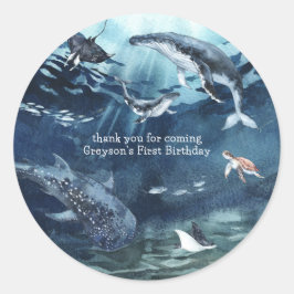Unterhalb des Meeres | Ocean Birthday Party Runder Aufkleber